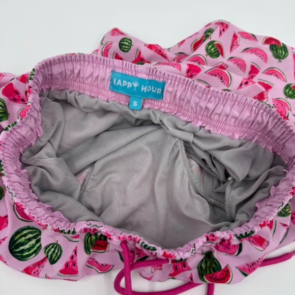 Happy Hour Swim Trunks Men Small Pink Watermelon Mesh Lined Shorts Elastic Waist - Picture 5 of 10